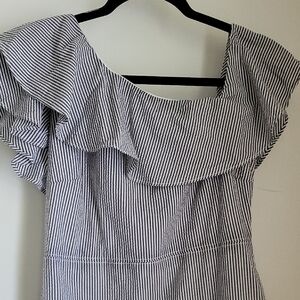 Banana Republic Black & White One-Shoulder Ruffle Midi Dress